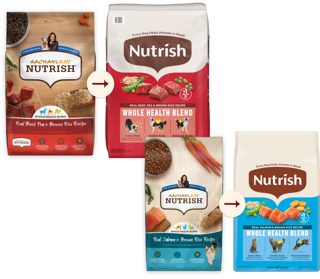 Old and new Nutrish packaging